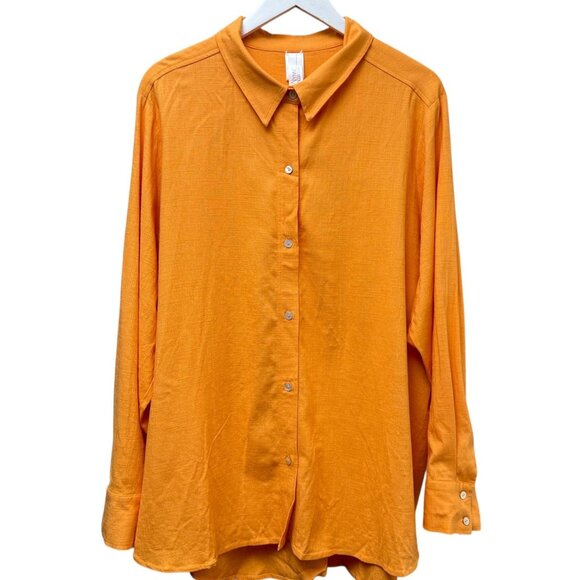 Marla Wynne Boyfriend Shirt Plus Size 2X Linen Blend Orange Button Up Tunic Top - Picture 1 of 10